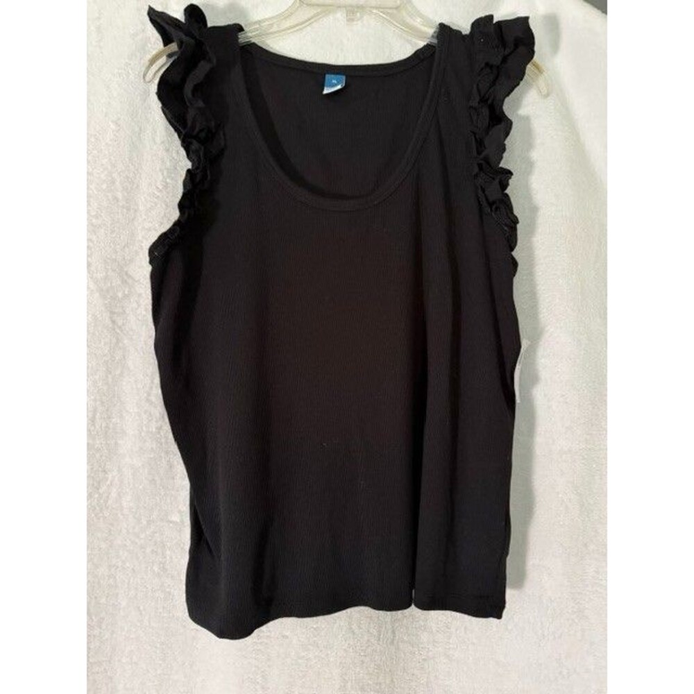 Old Navy Women’s XL Black Ruffle Sleeve Tank Top Scoop Neck Blouse NEW